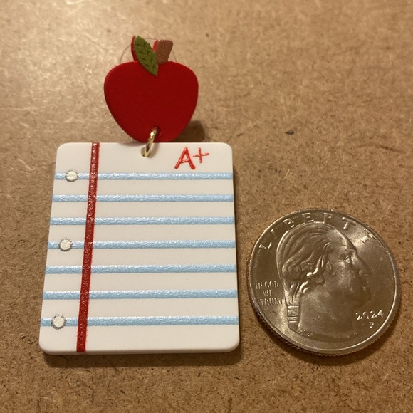 Apple Shaped Book & Notebook Printed Ceramic Texture Acrylic Earrings - Picture 7 of 7